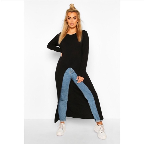 Boohoo NWT Black Plus Front Split Maxi Top